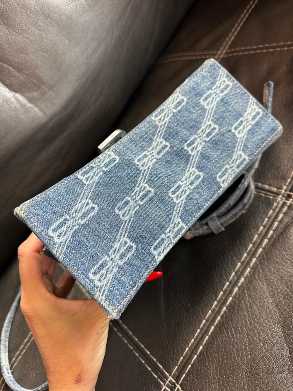 Balenciaga Denim Hourglass Top-Handle Bag in Blue - Picture 6 of 14